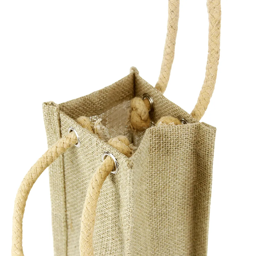 Single Bottle Jute Bag w/Rope Handle