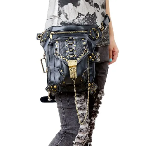 Skull Retro Rock Waist Bags Gothic Shoulder Messenger Bags Men Women Leather Waist Fanny Pack Holster Drop Leg Belt Bag