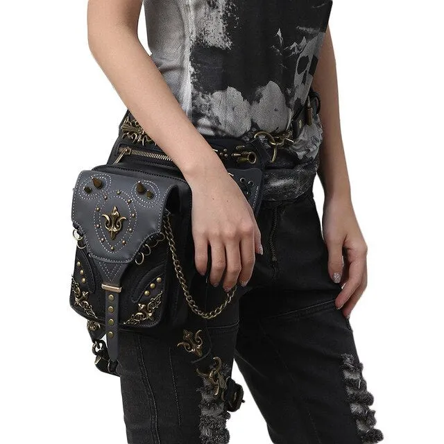 Skull Retro Rock Waist Bags Gothic Shoulder Messenger Bags Men Women Leather Waist Fanny Pack Holster Drop Leg Belt Bag