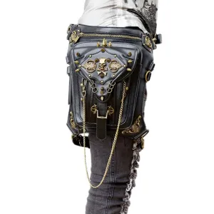 Skull Retro Rock Waist Bags Gothic Shoulder Messenger Bags Men Women Leather Waist Fanny Pack Holster Drop Leg Belt Bag