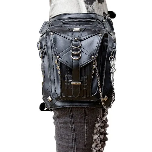 Skull Retro Rock Waist Bags Gothic Shoulder Messenger Bags Men Women Leather Waist Fanny Pack Holster Drop Leg Belt Bag