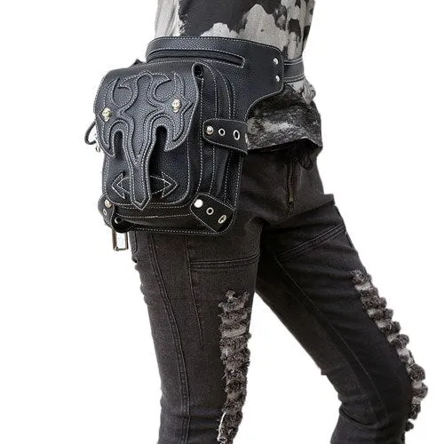 Skull Retro Rock Waist Bags Gothic Shoulder Messenger Bags Men Women Leather Waist Fanny Pack Holster Drop Leg Belt Bag