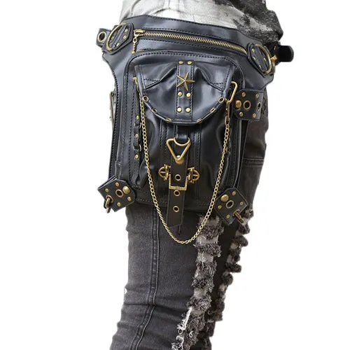 Skull Retro Rock Waist Bags Gothic Shoulder Messenger Bags Men Women Leather Waist Fanny Pack Holster Drop Leg Belt Bag