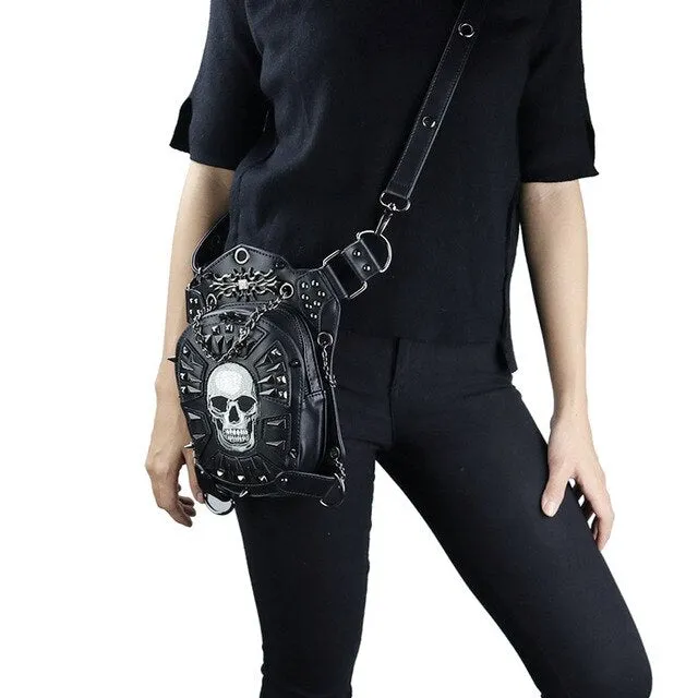Skull Retro Rock Waist Bags Gothic Shoulder Messenger Bags Men Women Leather Waist Fanny Pack Holster Drop Leg Belt Bag