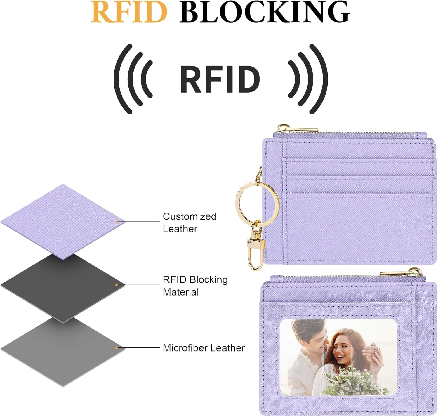 Slim Front Pocket Wallet for Women, Credit Card Holder With Keychain