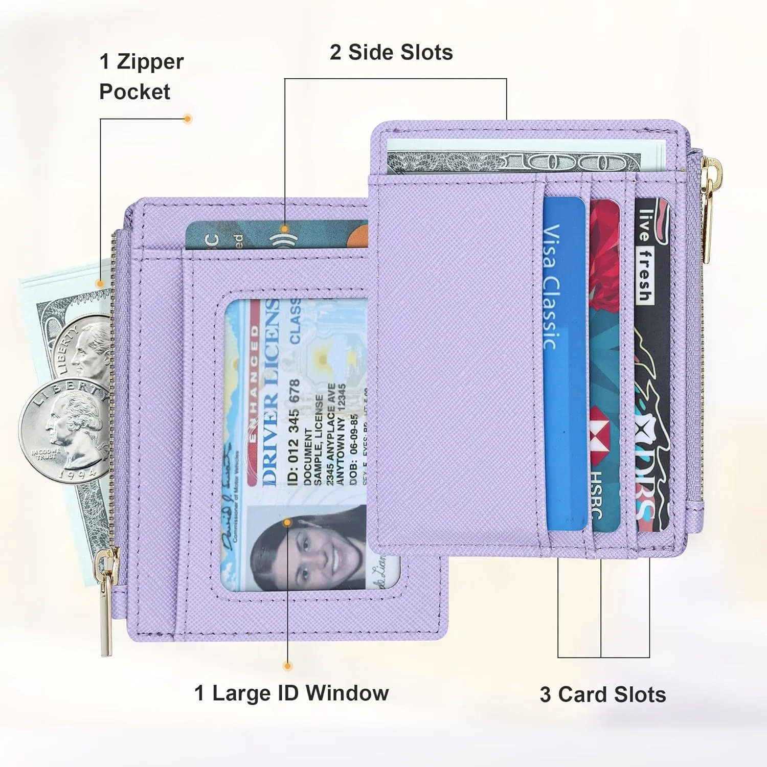 Slim Front Pocket Wallet for Women, Credit Card Holder With Keychain