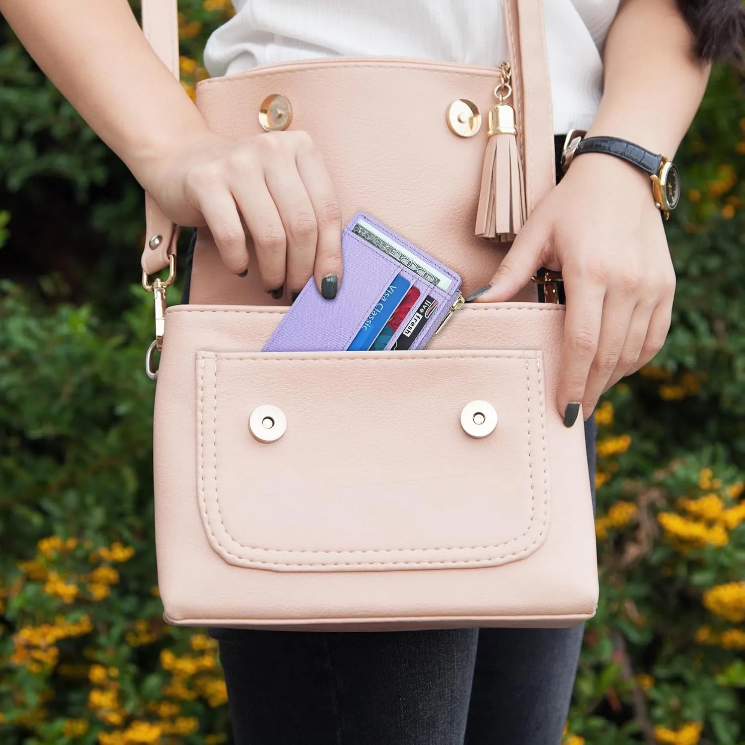 Slim Front Pocket Wallet for Women, Credit Card Holder With Keychain