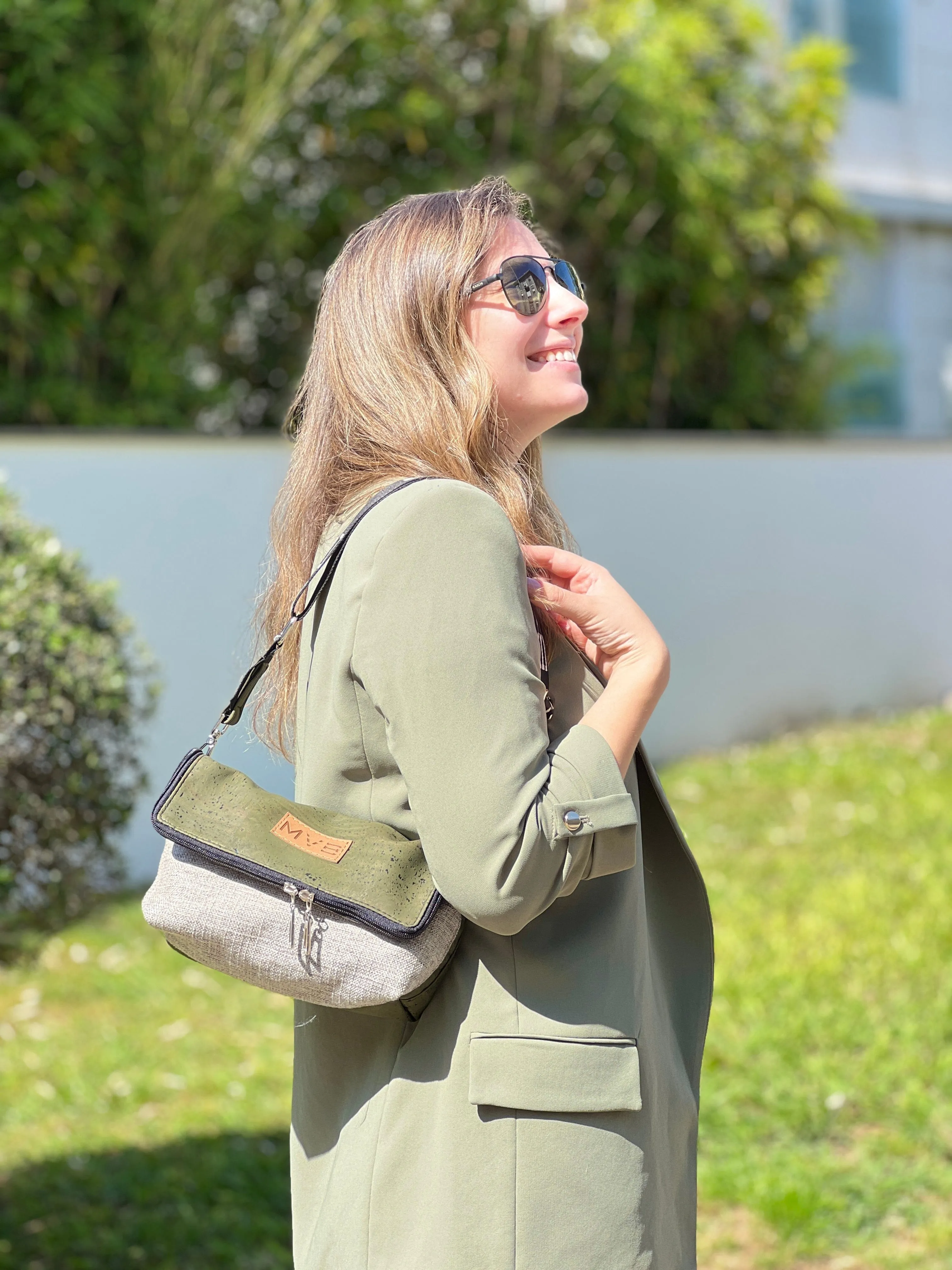 Summer Canvas & Cork Vegan Crossbody Flop Bag | Soft Ash