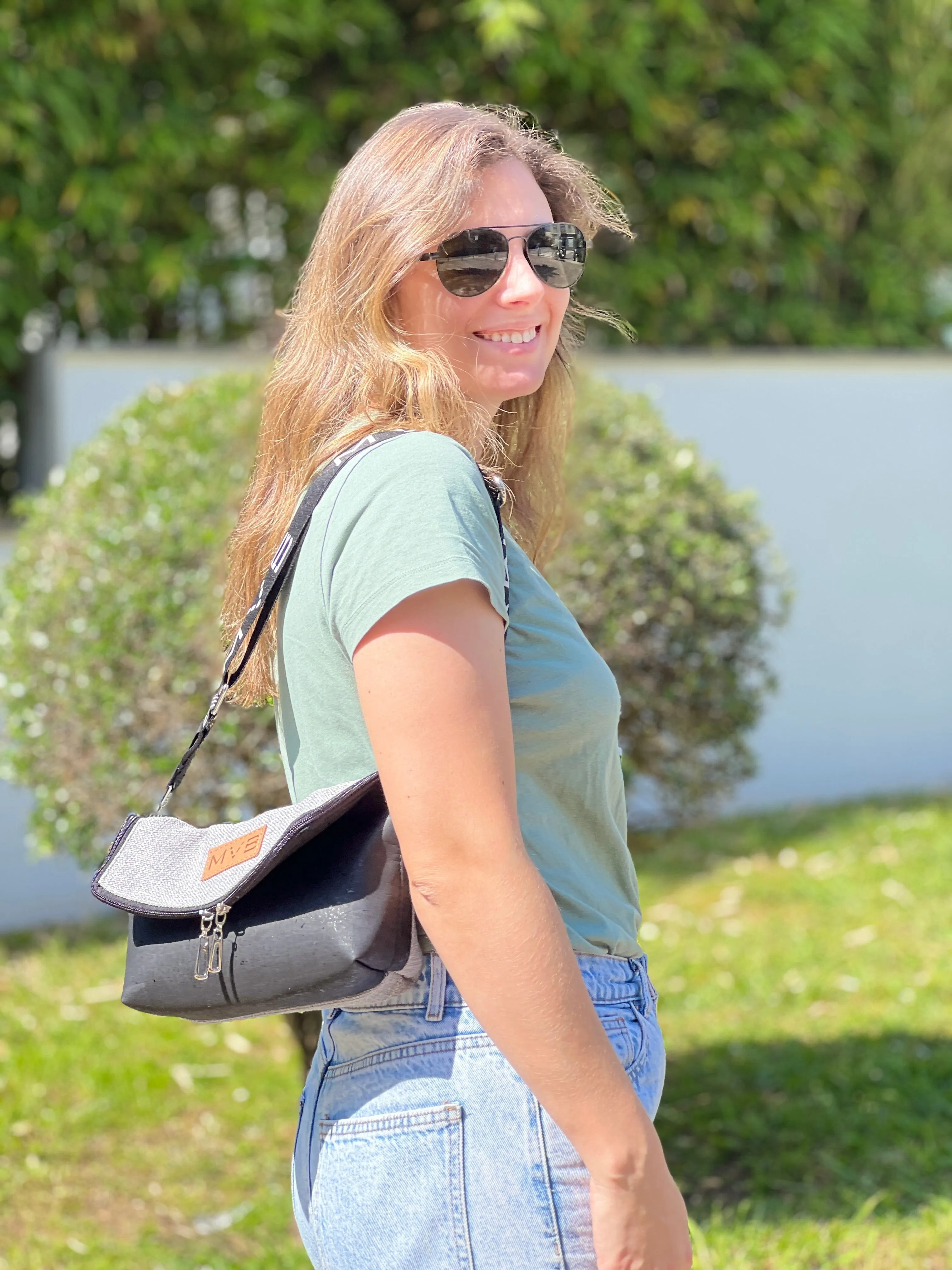Summer Canvas & Cork Vegan Crossbody Flop Bag | Soft Ash