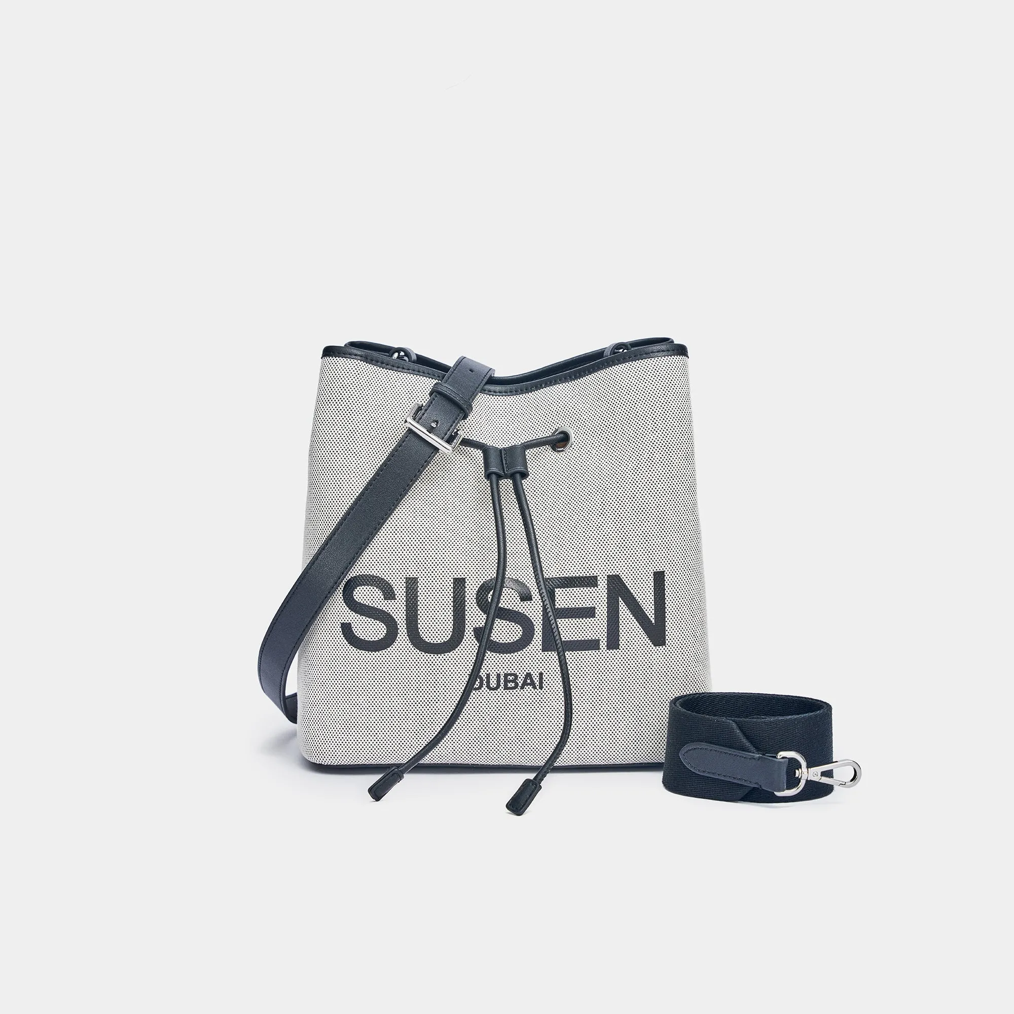 SUSEN Minimalist Canvas Bucket Bag - Beige