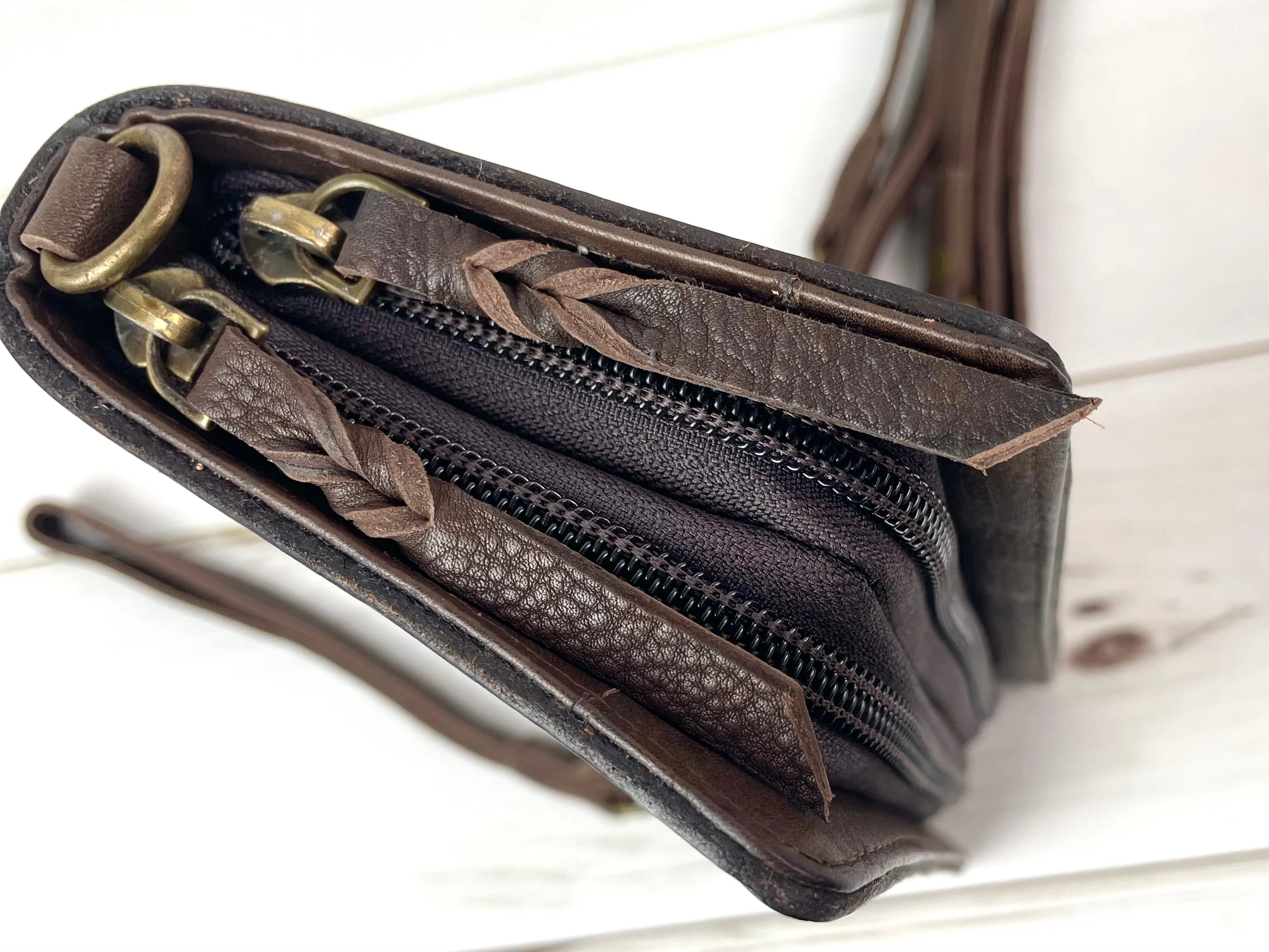 Teal Dotted Border Leather Tooled Carryall Wallet