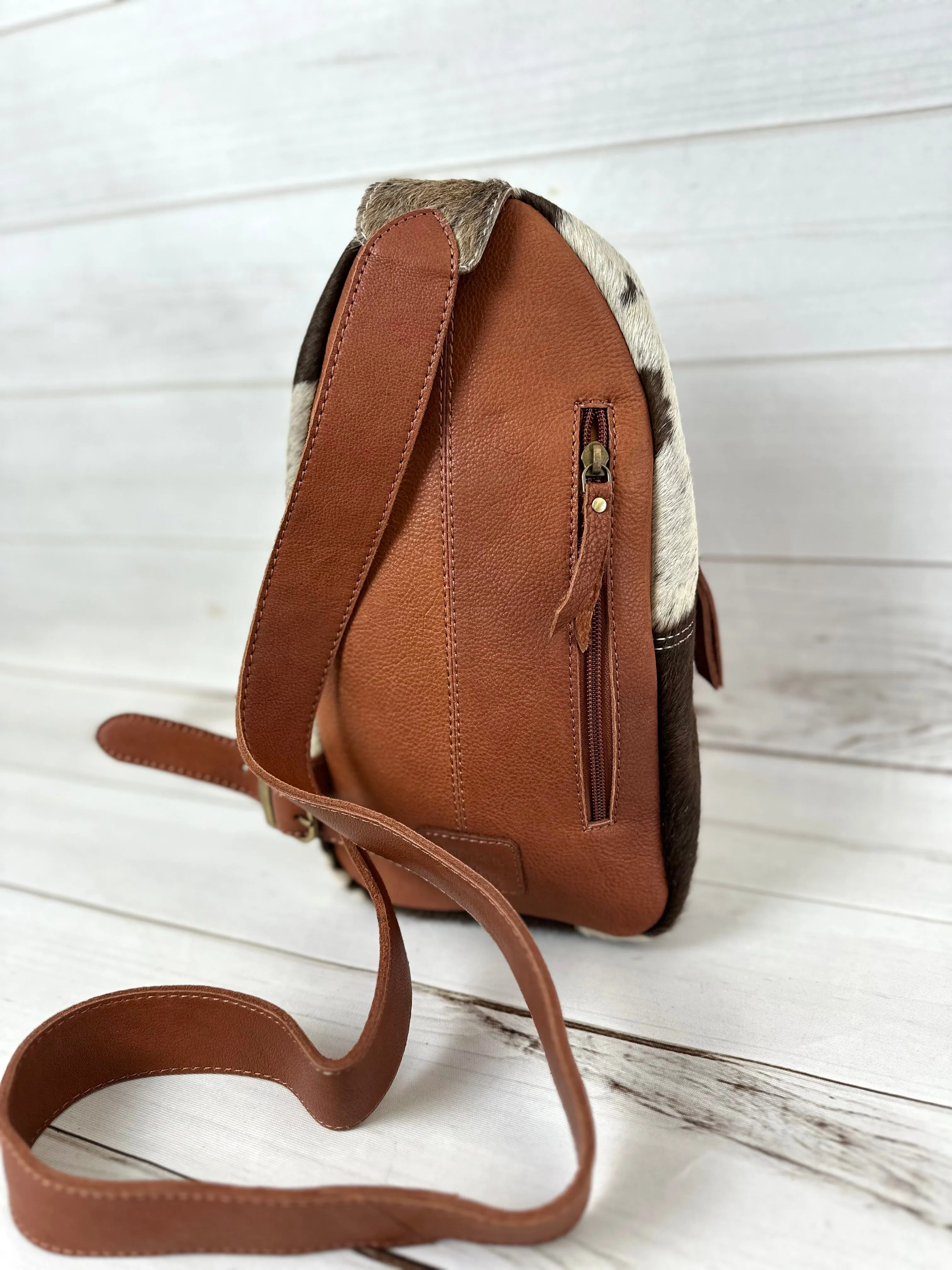 Teal Dotted Cowhide Leather Tooled Sling Bag