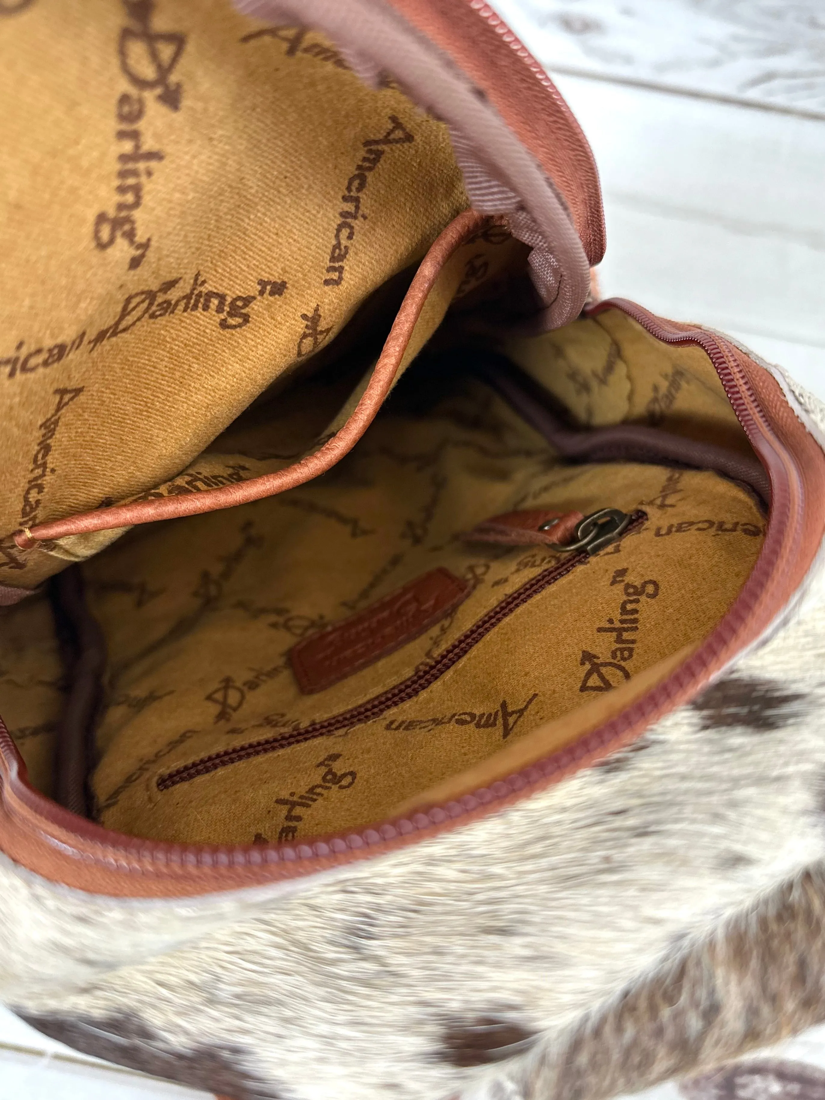 Teal Dotted Cowhide Leather Tooled Sling Bag