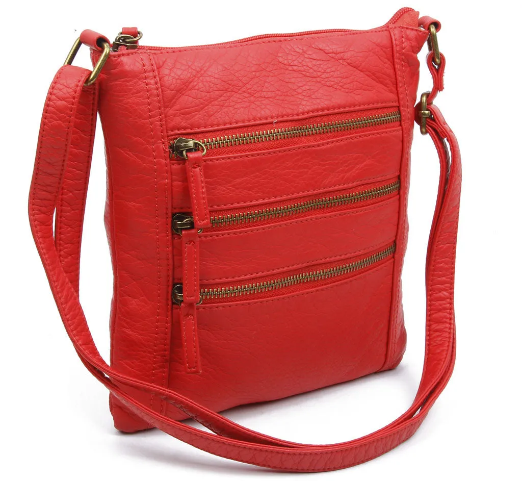 The Camile Three Zip Crossbody - Poppy Red