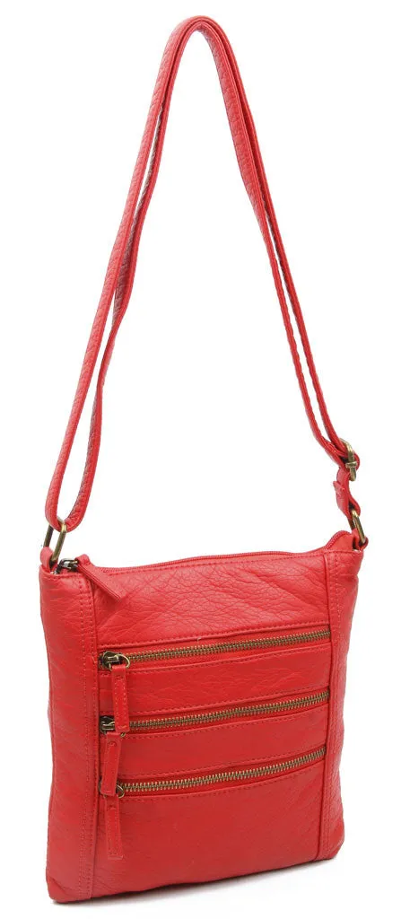 The Camile Three Zip Crossbody - Poppy Red
