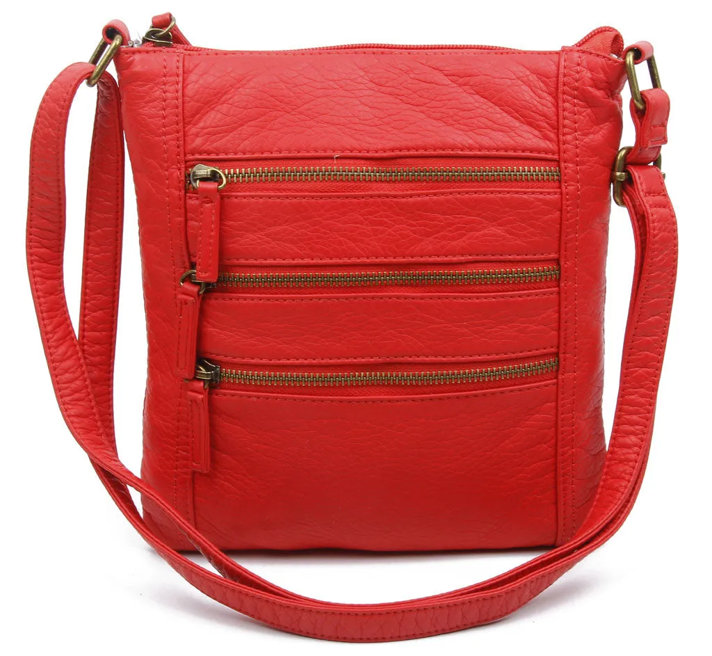 The Camile Three Zip Crossbody - Poppy Red