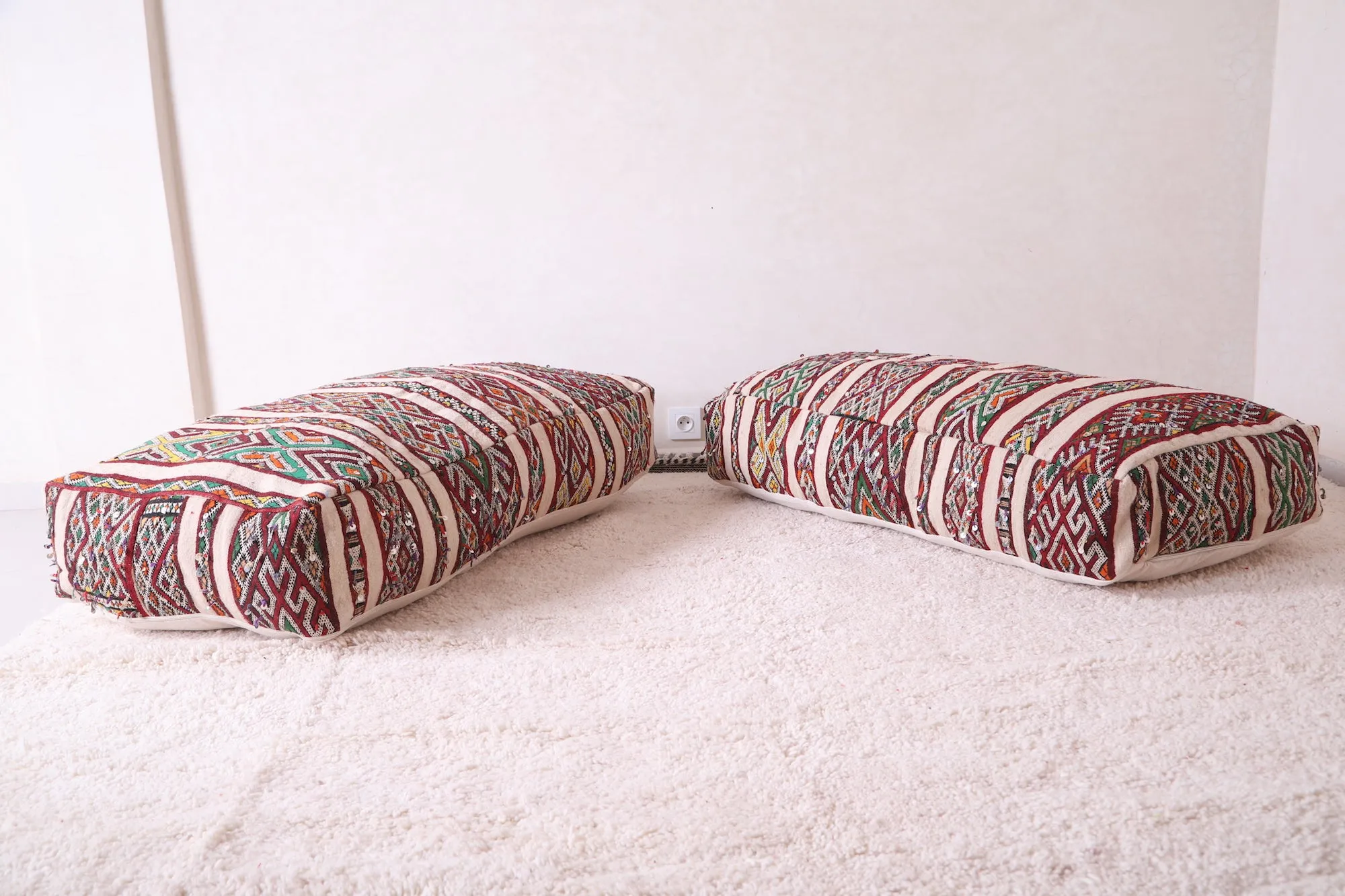 Two Vintage Bohemian Poufs Ottoman 24” x 24” x 13"