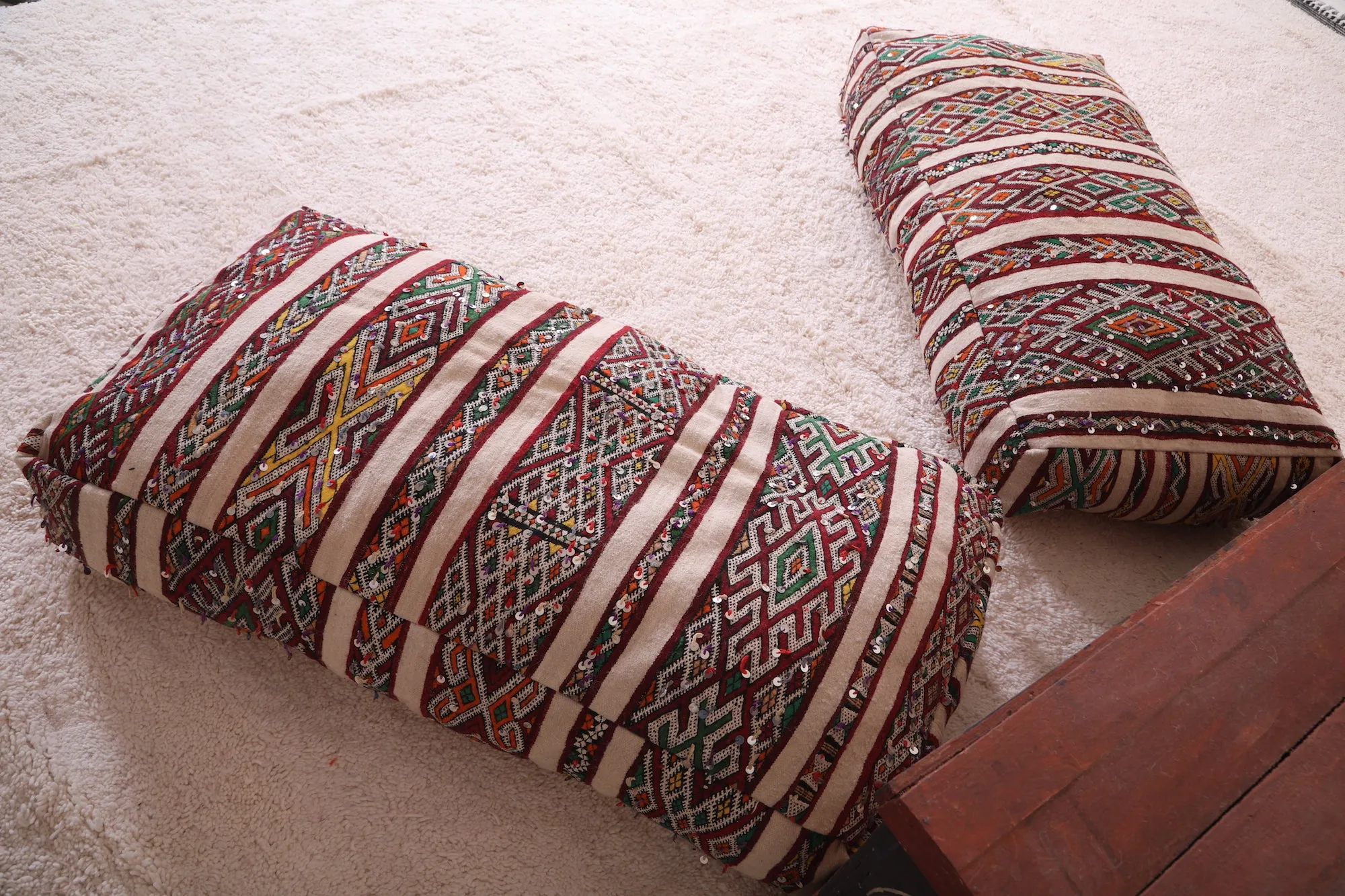 Two Vintage Bohemian Poufs Ottoman 24” x 24” x 13"