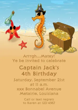 UNDER THE SEA PIRATE SEAHORSE CUSTOM INVITATION