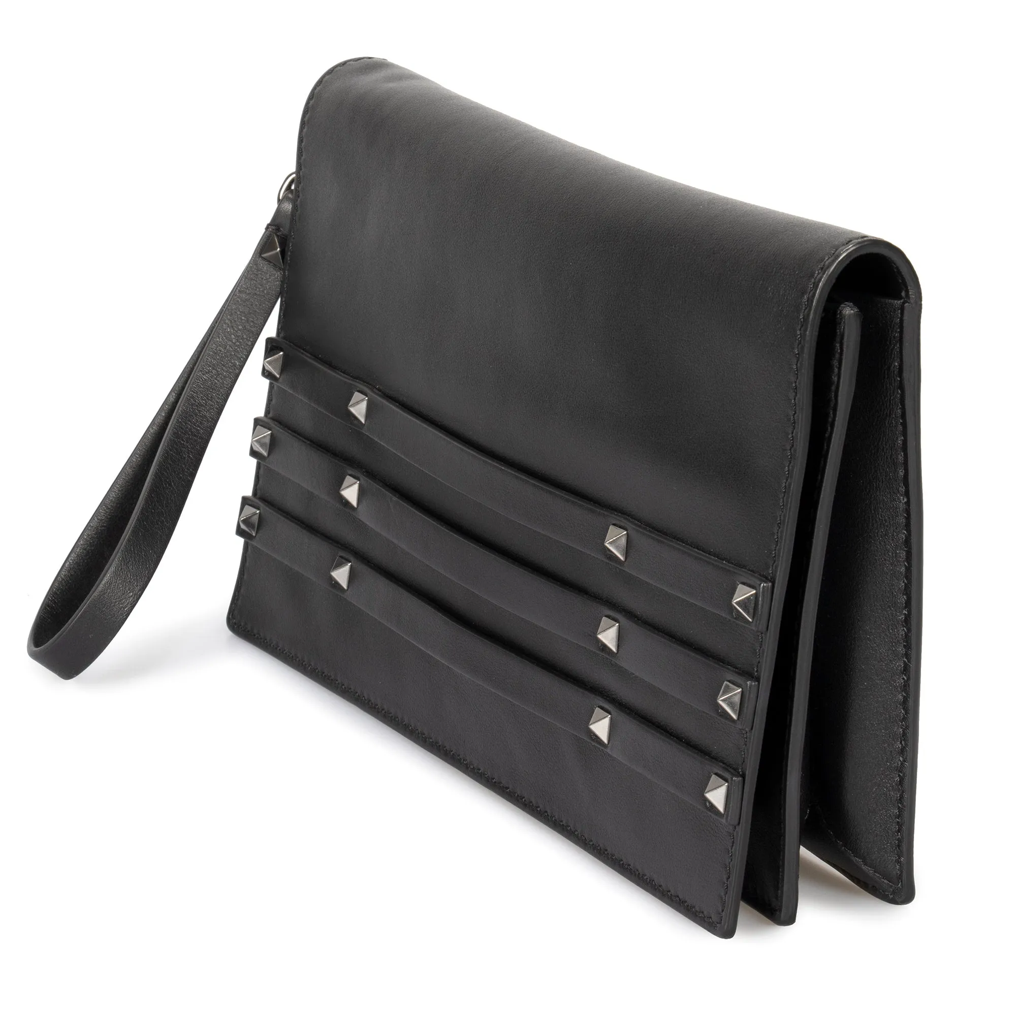 Valentino Black Leather Rock Stud Clutch