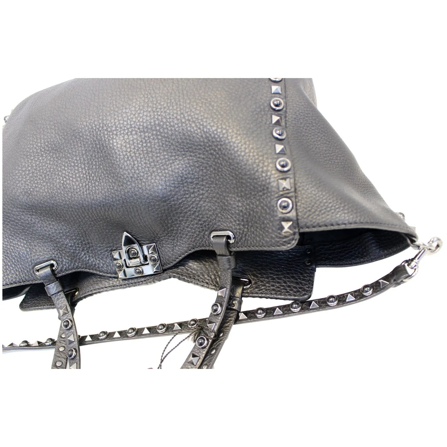 Valentino Rockstud Noir Black Leather Medium Tote Shoulder Bag