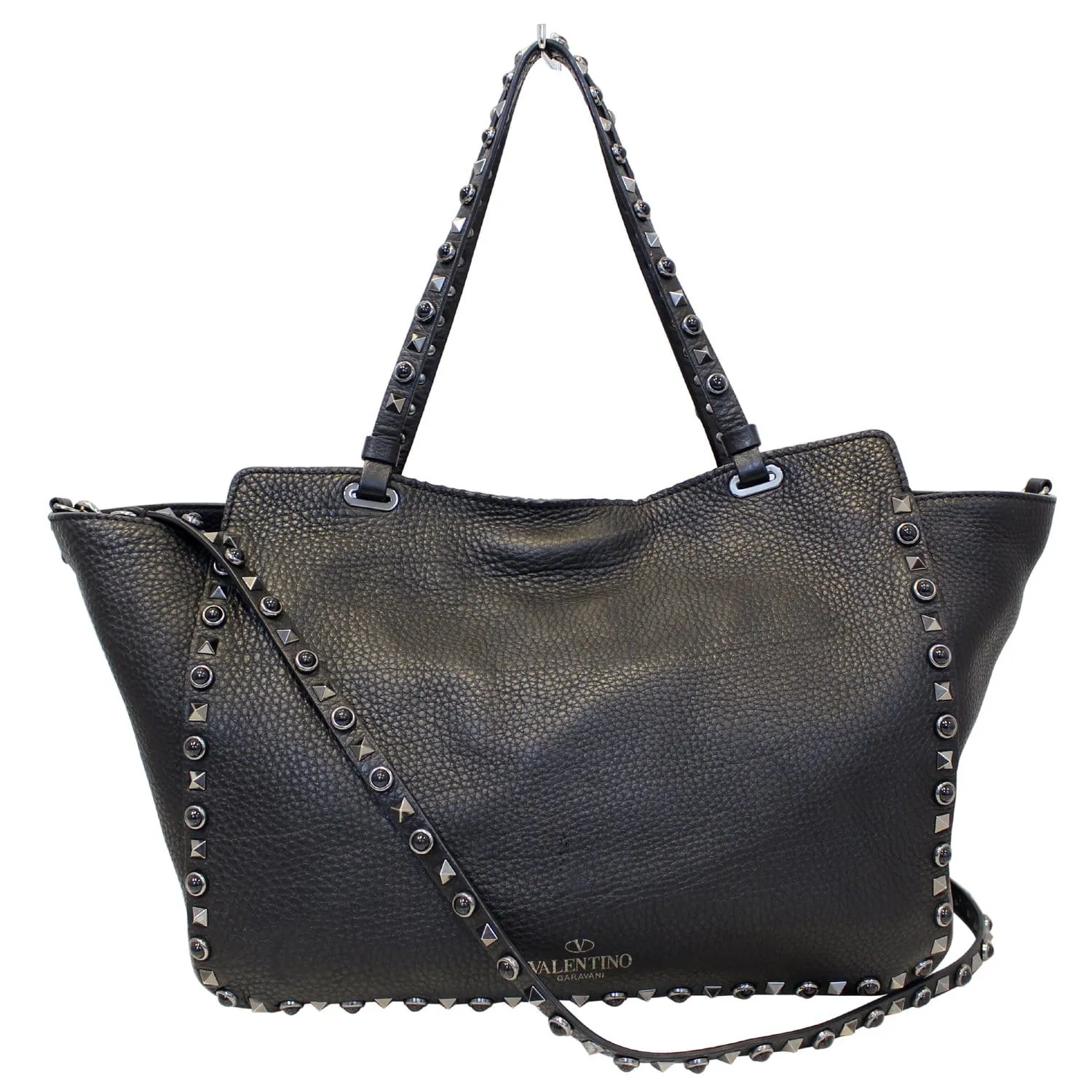Valentino Rockstud Noir Black Leather Medium Tote Shoulder Bag