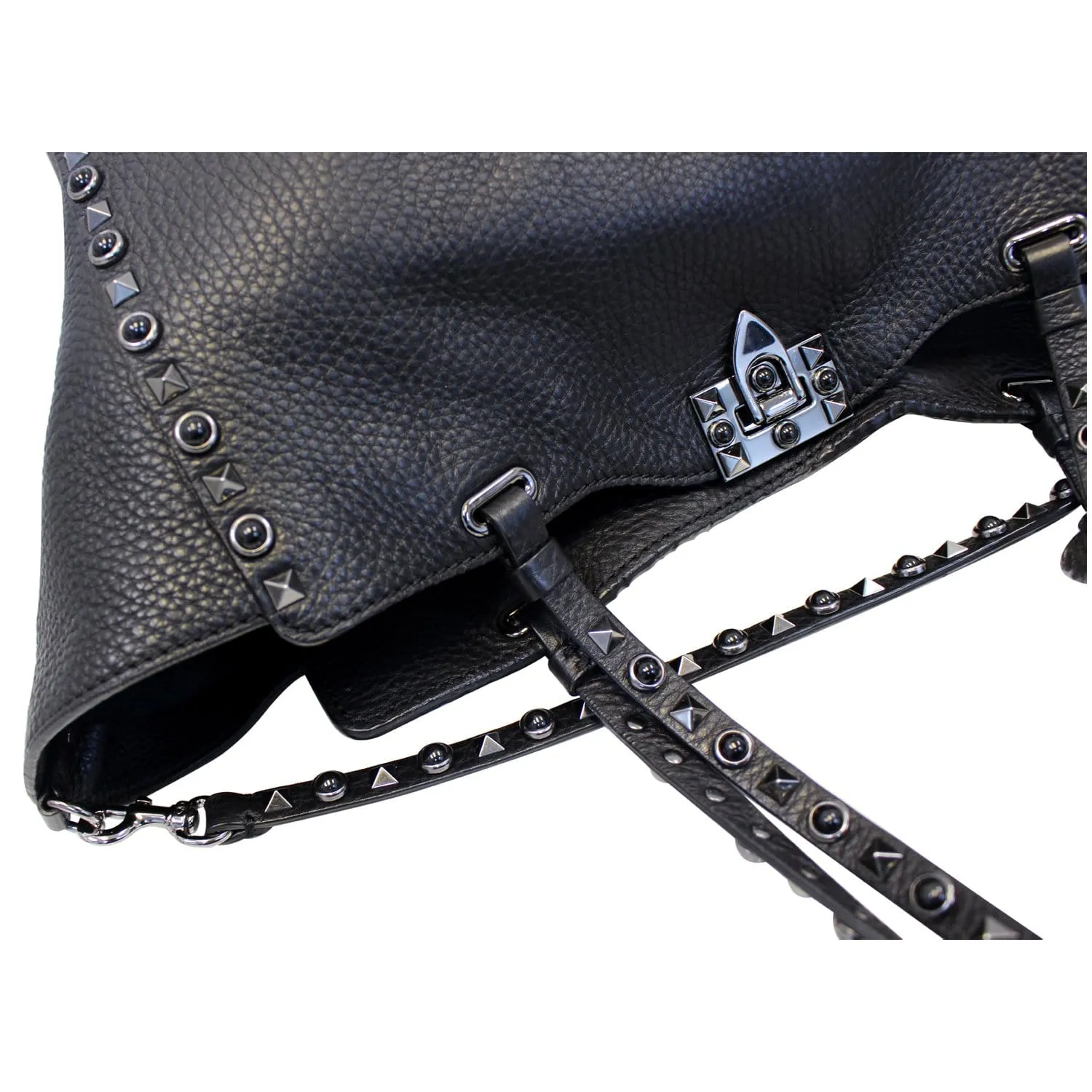 Valentino Rockstud Noir Black Leather Medium Tote Shoulder Bag