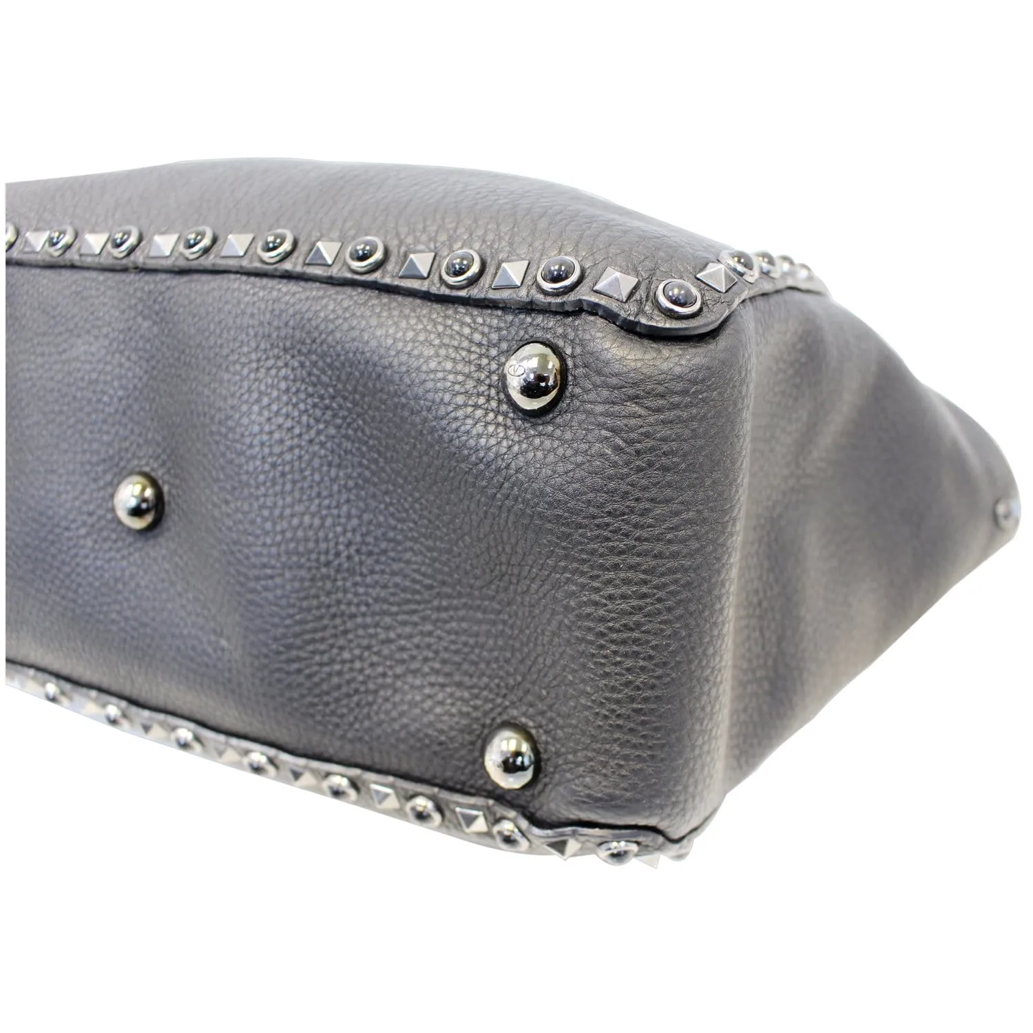 Valentino Rockstud Noir Black Leather Medium Tote Shoulder Bag
