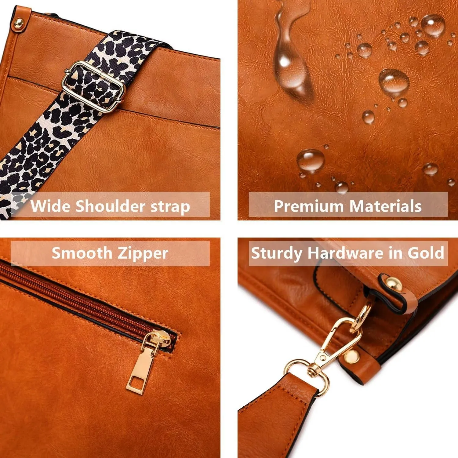 Vegan Leather Crossbody Bags for Women, Handbag  Bag with Guitar Strap & Zipped Pockets