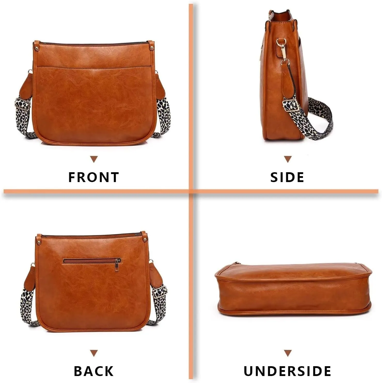Vegan Leather Crossbody Bags for Women, Handbag  Bag with Guitar Strap & Zipped Pockets