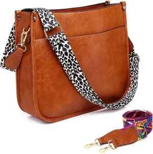 Vegan Leather Crossbody Bags for Women, Handbag  Bag with Guitar Strap & Zipped Pockets