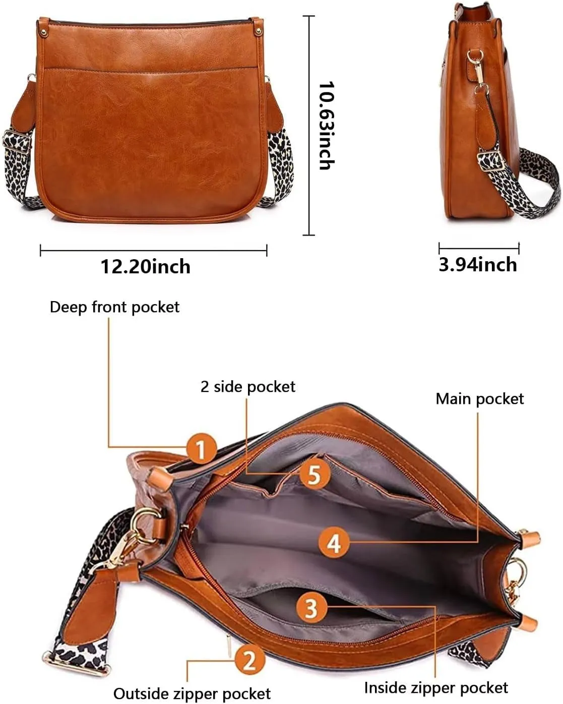 Vegan Leather Crossbody Bags for Women, Handbag  Bag with Guitar Strap & Zipped Pockets