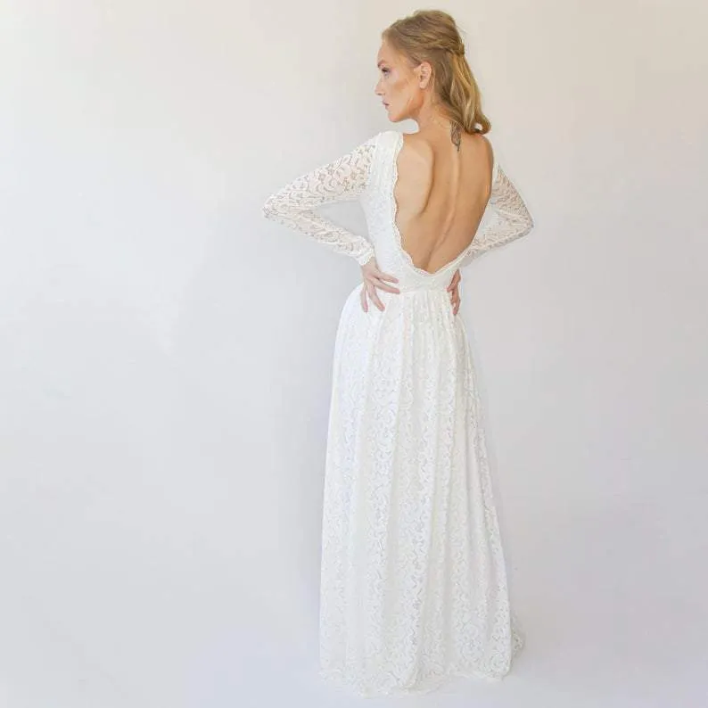 Vintage Bohemian Open back wedding dress  #1292