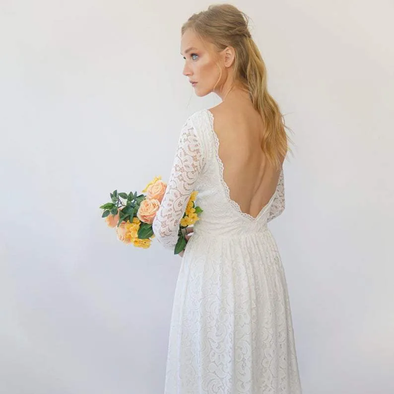 Vintage Bohemian Open back wedding dress  #1292