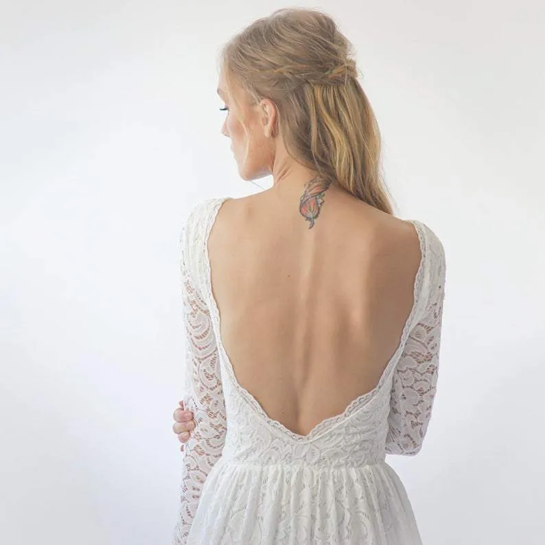 Vintage Bohemian Open back wedding dress  #1292