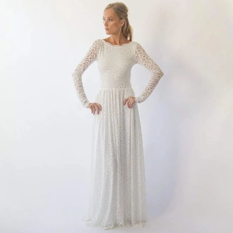 Vintage Bohemian Open back wedding dress  #1292