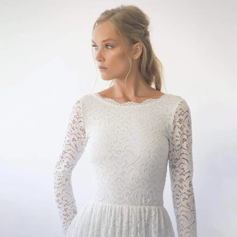Vintage Bohemian Open back wedding dress  #1292