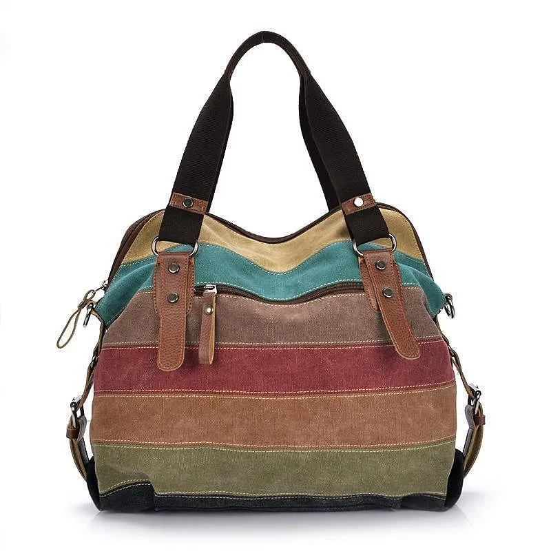 Vintage Multi-Color Canvas Tote – Stylish & Functional Handbag