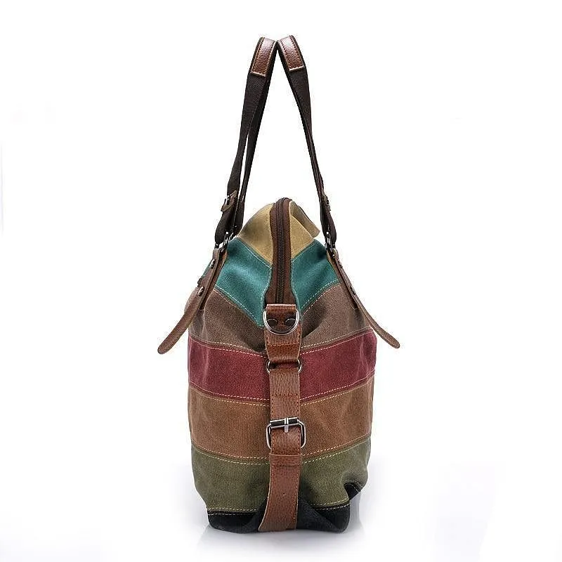Vintage Multi-Color Canvas Tote – Stylish & Functional Handbag