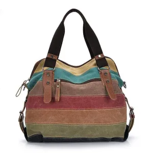 Vintage Multi-Color Canvas Tote – Stylish & Functional Handbag