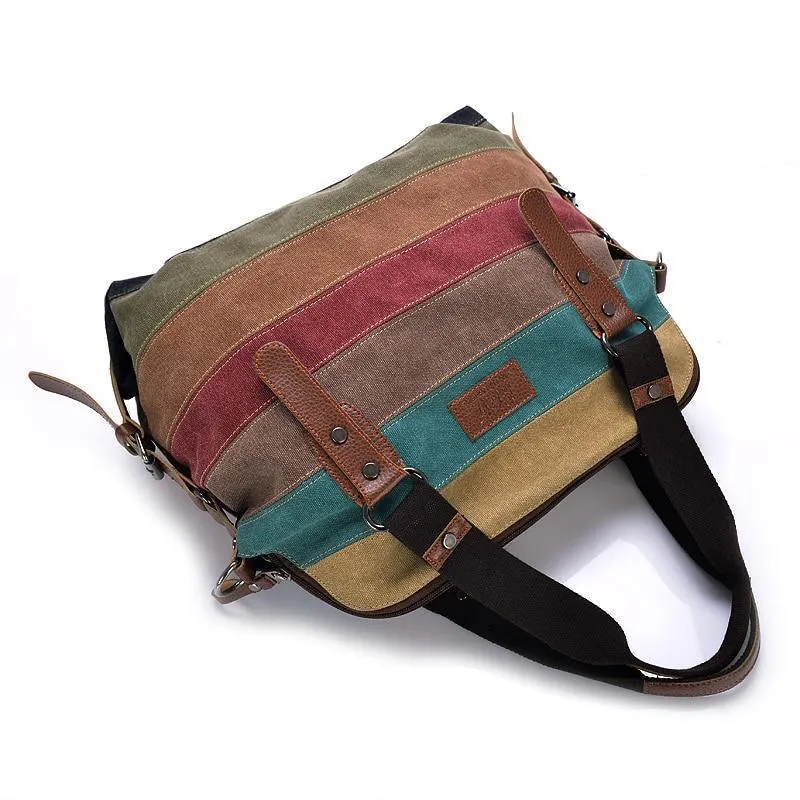 Vintage Multi-Color Canvas Tote – Stylish & Functional Handbag