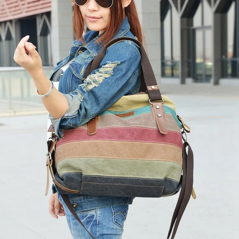 Vintage Multi-Color Canvas Tote – Stylish & Functional Handbag