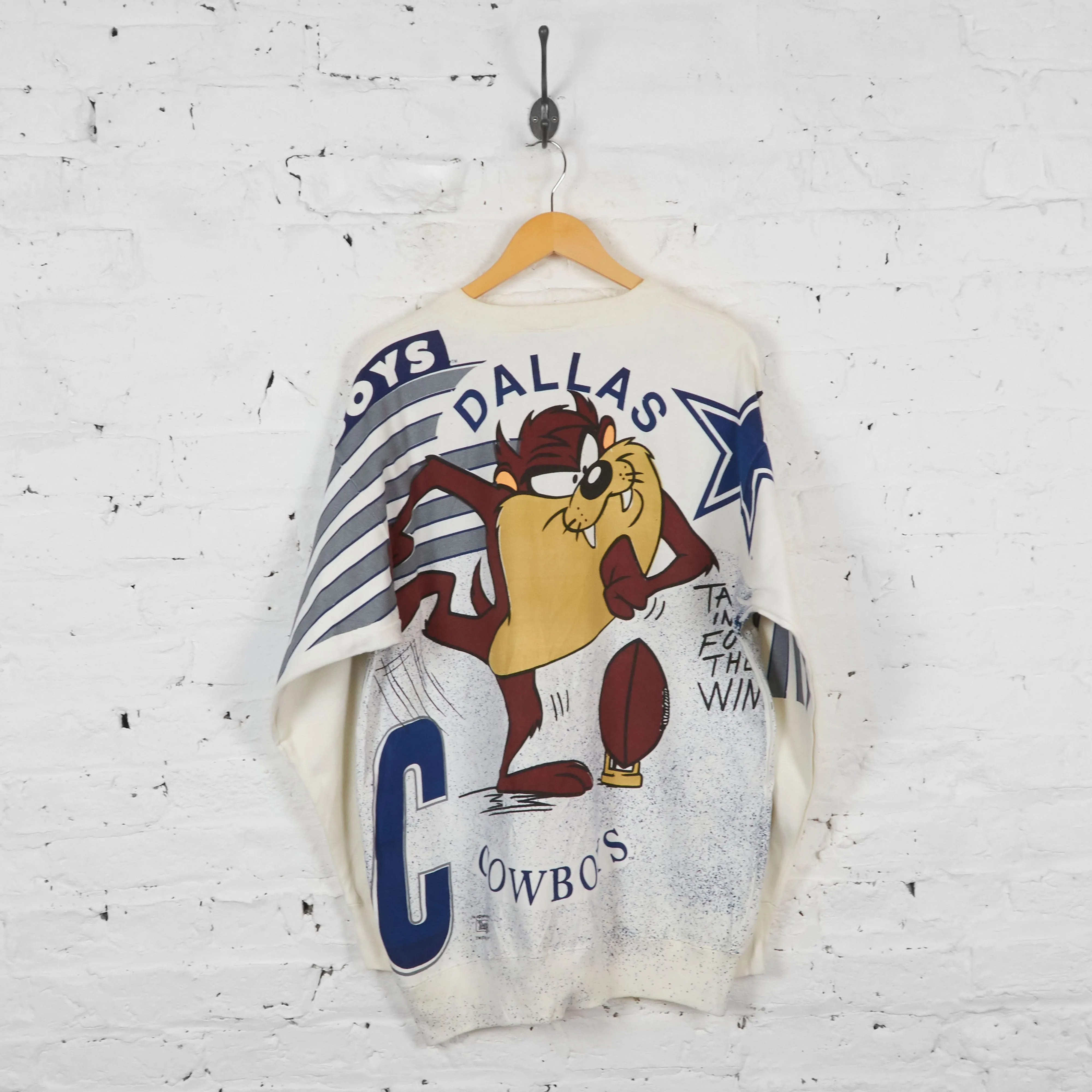 Vintage NFL Dallas Cowboys Tasmanian Devil Sweatshirt - White - L
