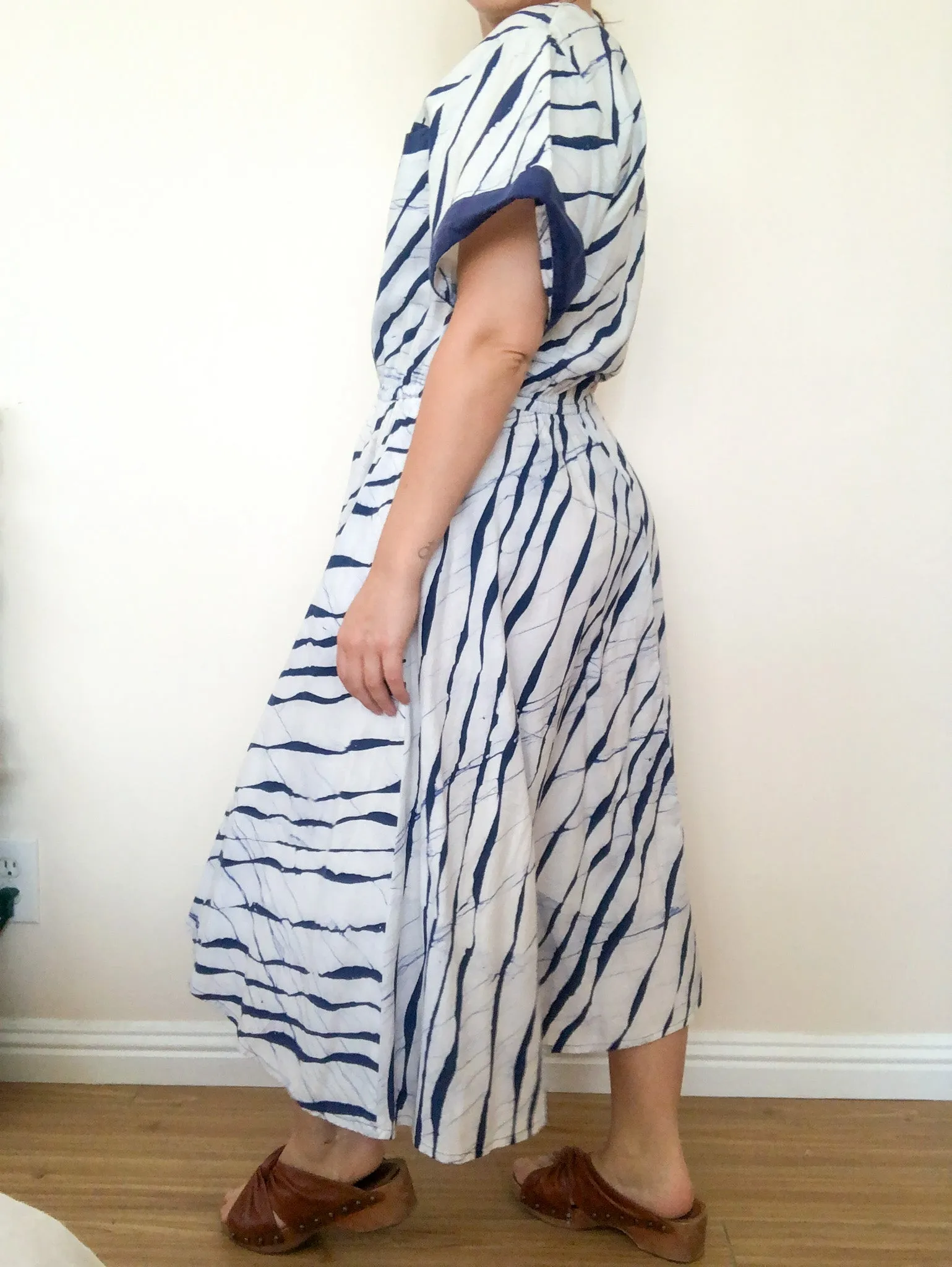 Vintage Singa Batik Navy White Printed Dress