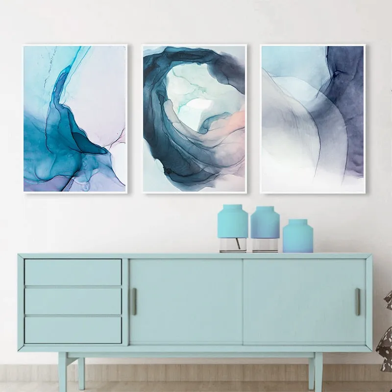 Watercolor Blue Ink Bloom Modern