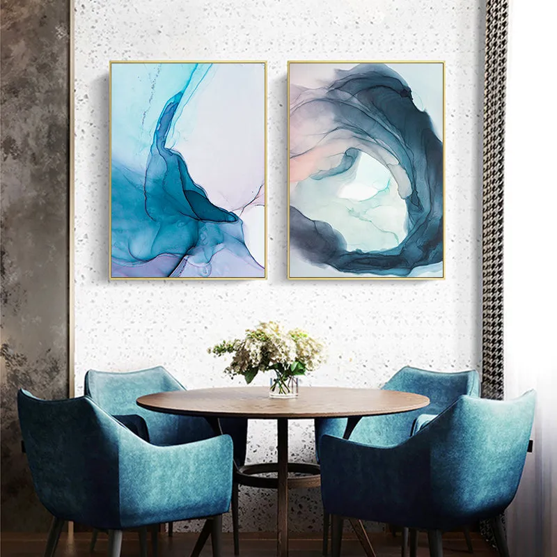 Watercolor Blue Ink Bloom Modern