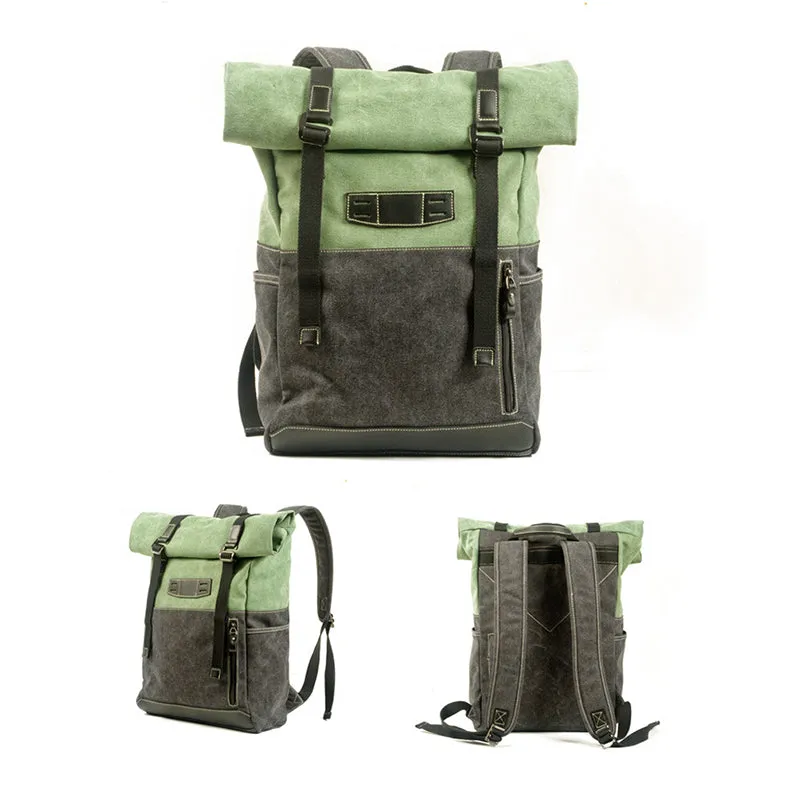 Waxed Canvas Travel Backpack Waterproof Canvas And Full Grain Leather Laptop Backpack Retro Outdoor Rucksack