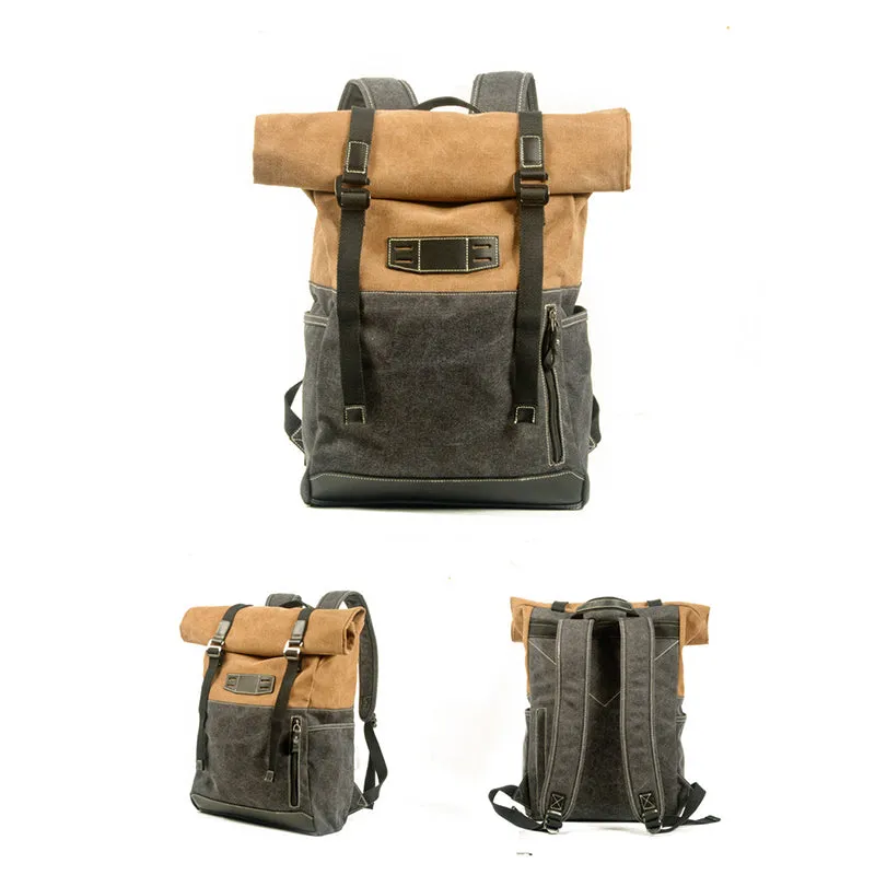 Waxed Canvas Travel Backpack Waterproof Canvas And Full Grain Leather Laptop Backpack Retro Outdoor Rucksack