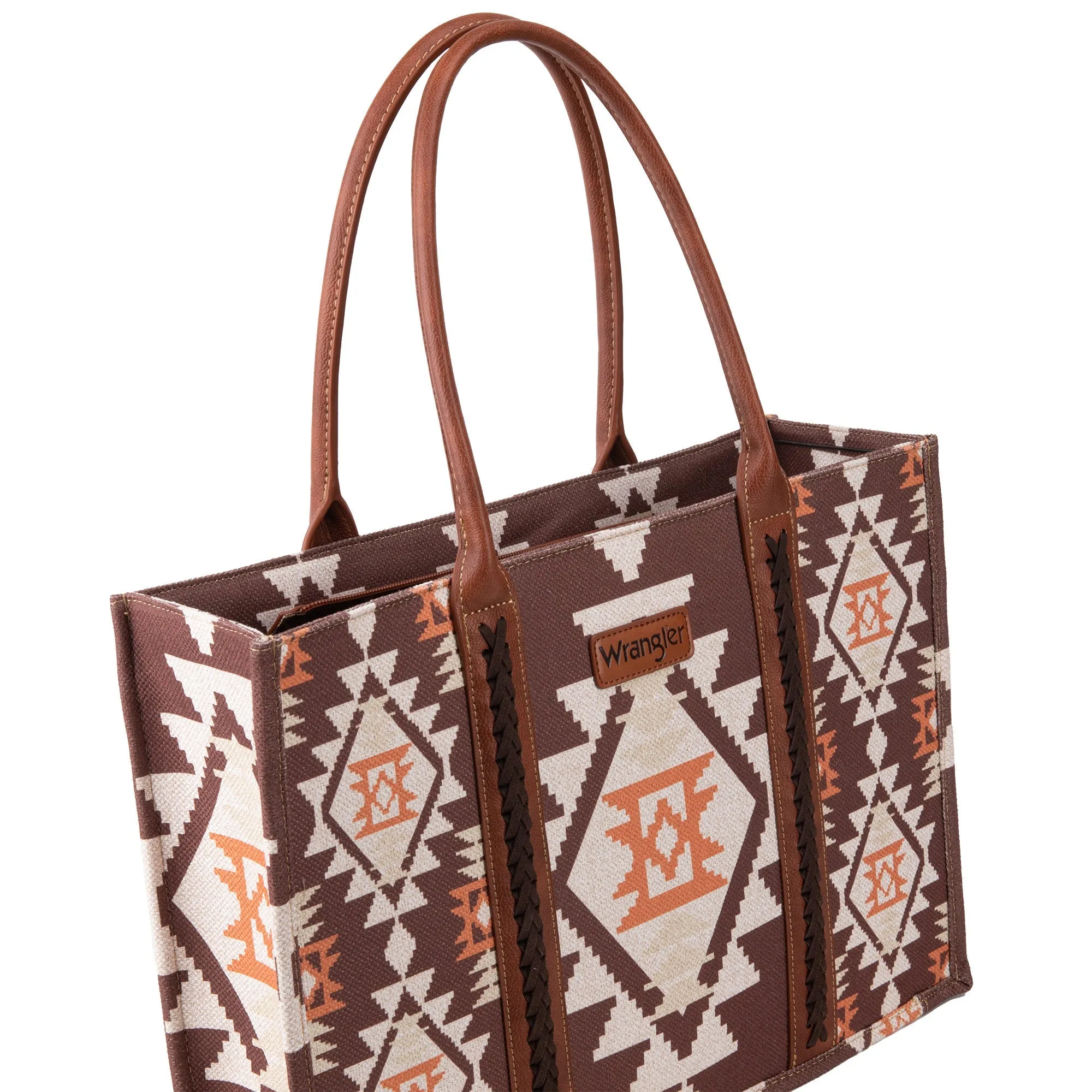 WG2203-8119 Wrangler Southwestern Pattern Dual Sided Print Canvas Wide Tote  Coffee