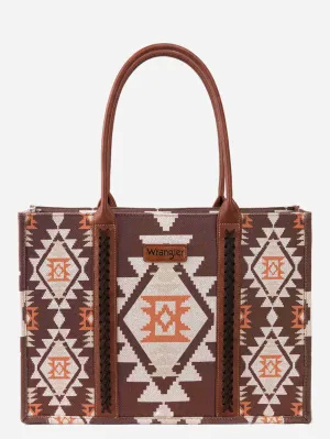 WG2203-8119 Wrangler Southwestern Pattern Dual Sided Print Canvas Wide Tote  Coffee